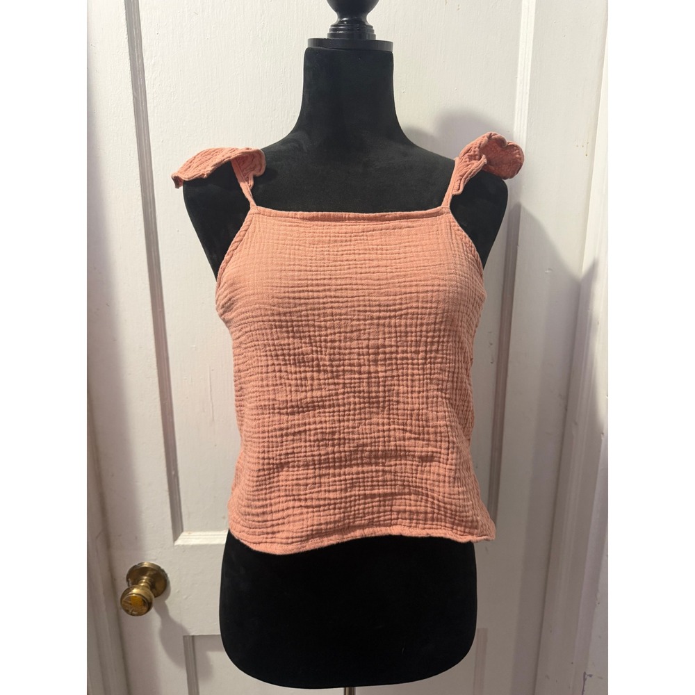 Listicle Pink Gauze Tank Top Medium Ruffle Strap Square Neck Textured Sleeveless